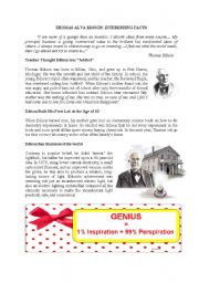 English Worksheet: Reading: Thomas Alva Edison - Fascinating facts