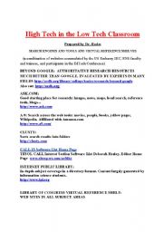 English Worksheet: High Tech in Low Tech Search_Engines_and_ESL_Resources