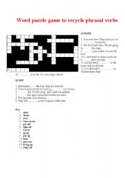 English Worksheet: Word puzzle game to recycle phrasal verbs