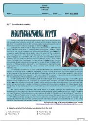 English Worksheet: Test - multucultural myth