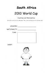 English worksheet: world cup - countries and nationalities