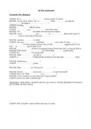 English Worksheet: at a restaurant