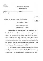 English Worksheet: My Favorite thing