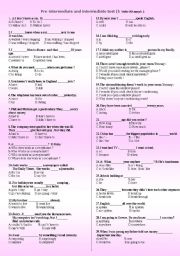 English Worksheet: Pre-intermediate and intermediate tests