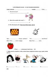 English worksheet: countables&uncountables, adjectives, weather (examination)