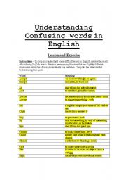 English Worksheet: Understanding Confusing Words in English 1