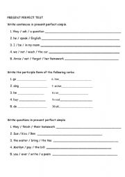 English Worksheet: present perfect test