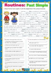 English Worksheet: Routines:  Past Simple   (Context - School Day)