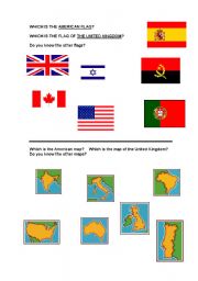 English Worksheet: maps and flags