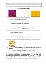 English worksheet: special days - test step 9 - Thanksgiving
