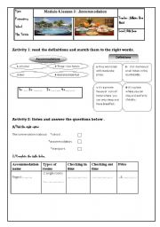 English Worksheet: Module 4 Lesson 3:Accomodation 