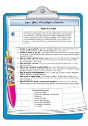 English Worksheet: Learn about the Rights and Responsibilities of US Citizens