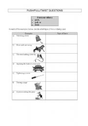 English worksheet: science: Forces and Motion