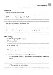 English Worksheet: Lesson28: about teachers-  1st form - Tunisia