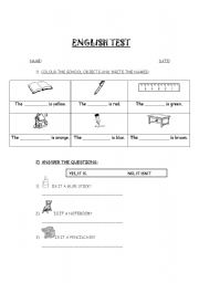 English Worksheet: SCHOOL OBJECTS-COLOURS-YES,IT IS./NO IT ISN`T.