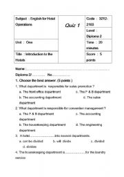 English worksheet: sample quiz