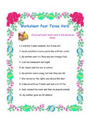 English worksheet: Past Tense Verb