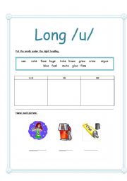 English worksheet: Phonics (long u)