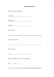 English worksheet: Job Application Form