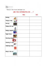 English Worksheet: Are you interested in...?