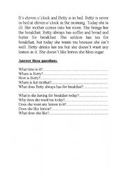 English Worksheet: Betty is in bed