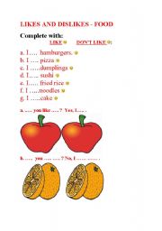 English worksheet: like and dislike food