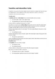 English worksheet: transitive, intransiteve verb