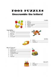 English Worksheet: Foods: Unscramble the letters!