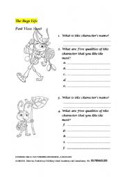 English Worksheet: The Bugs life: Post View Sheet