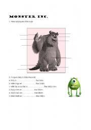 English worksheet: Monster Inc, Parts of the body & comparative form of adjs