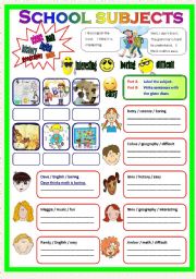 English Worksheet: School Subjects (B/W & Keys)