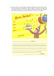 English Worksheet: Birthday party planning - part 2 - writing an invitation