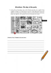 English Worksheet: Birthday planning - part 3 - giving people directions to the party