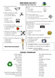 English Worksheet: How green are you? quiz + vocabulary