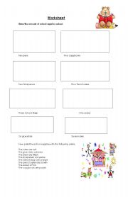 English worksheet: School supplies