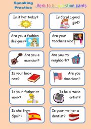 English Worksheet: Verb to be Question Cards