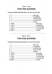 English Worksheet: FREE TIME ACTIVITIES