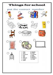 English Worksheet: things for school