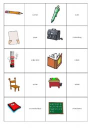 English Worksheet: Classroom Items Memory Game