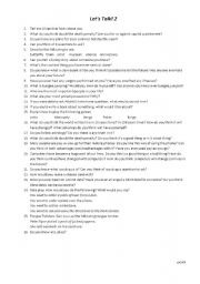 English Worksheet: Lets Talk 2!