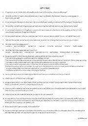 English Worksheet: Lets Talk [advanced 1]