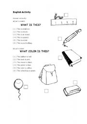 English Worksheet: School Objects