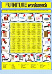 English Worksheet: FURNITURE WORDSEARCH