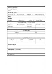 Useful chart to plan your sessions (activity by activity)