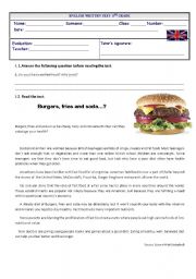 English Worksheet: Test about eating habits among teens