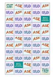 THE ASK AND EXPLAIN GAME  MAKE YOUR STUDENTS TALK!!  FULLY EDITABLE FUN ACTIVITY  13 pages  1 game board and 40 cards  B&W VERSION INCLUDED!!