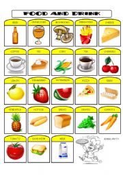 English Worksheet: Food and Drink - Visual Dictionary (Editable)