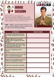 English Worksheet: MOVIE SESSION - Liar Liar (with Jim Carrey) - Talking about LIES AND EXCUSES