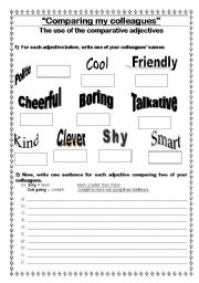 English worksheet: Comparing my colleagues - COMPARATIVE ADJECTIVES