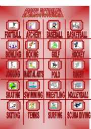 English Worksheet: SPORTS PICTIONARY